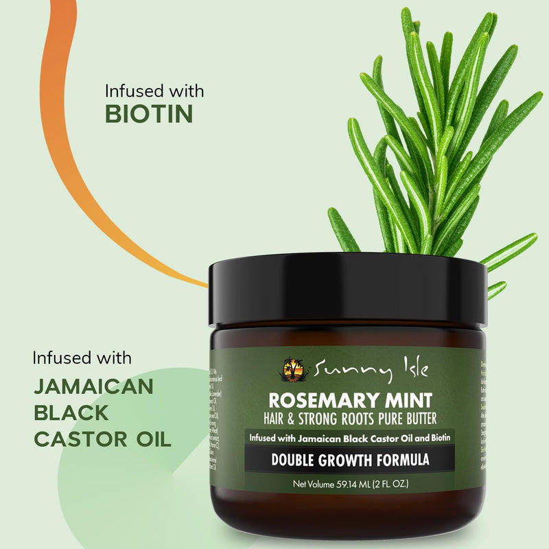 Sunny Isle Rosemary Mint Hair and Strong Roots Butter 4oz, Infused with Biotin & Jamaican Black Castor Oil to Strengthen and Nourish Hair, Dry Scalp, Split Ends