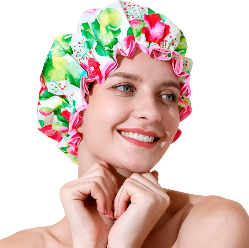 Luxury Shower Cap, Double Layer Waterproof Hair Protector