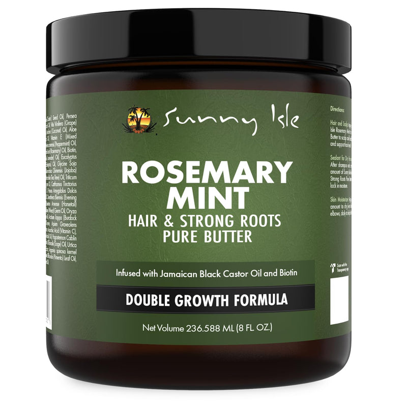 Sunny Isle Rosemary Mint Hair and Strong Roots Butter 4oz, Infused with Biotin & Jamaican Black Castor Oil to Strengthen and Nourish Hair, Dry Scalp, Split Ends