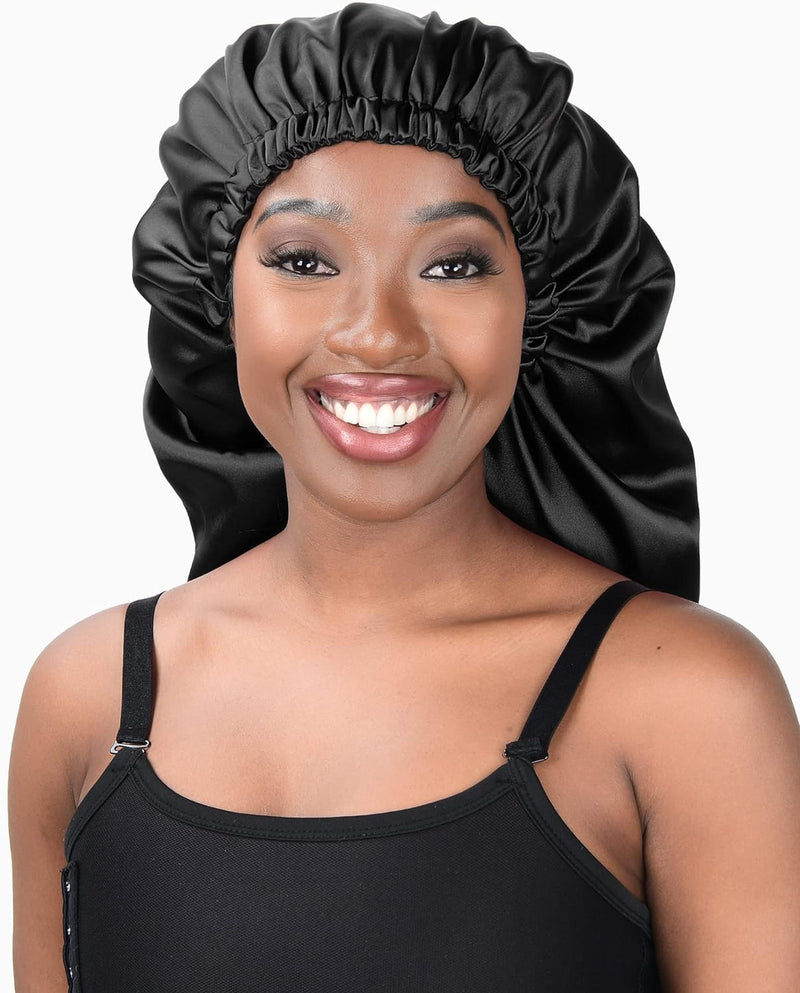 Satin Bonnet Sleep Bonnet Cap - Extra Large, Double Layer, Reversible, Adjustable Satin Cap(Large,Champagne)