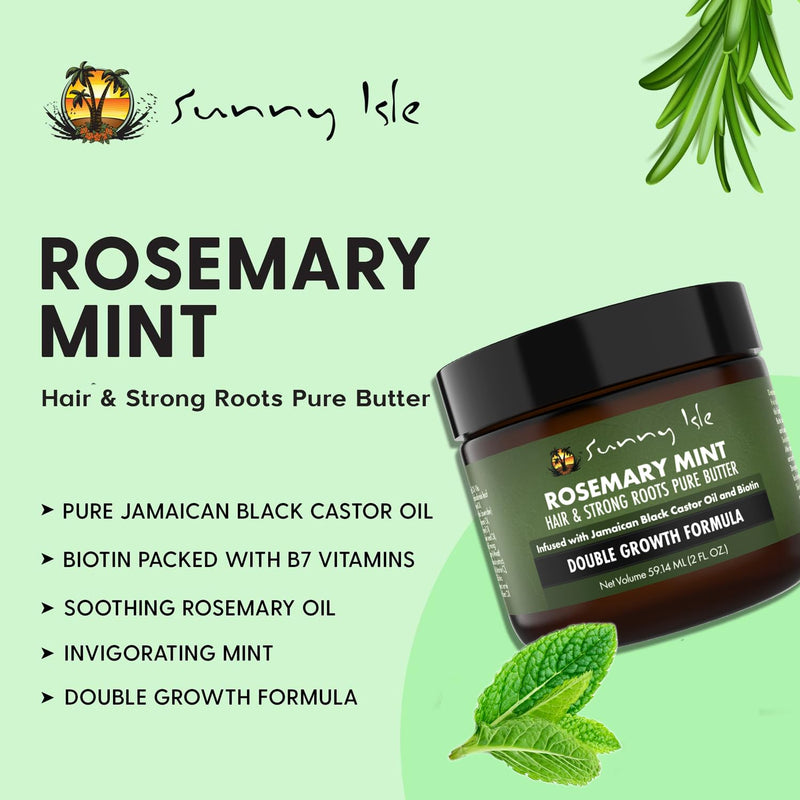 Sunny Isle Rosemary Mint Hair and Strong Roots Butter 4oz, Infused with Biotin & Jamaican Black Castor Oil to Strengthen and Nourish Hair, Dry Scalp, Split Ends