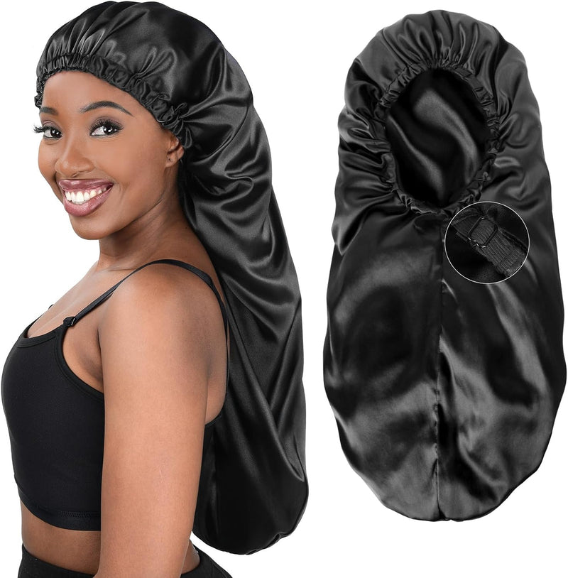 Satin Bonnet Sleep Bonnet Cap - Extra Large, Double Layer, Reversible, Adjustable Satin Cap(Large,Champagne)