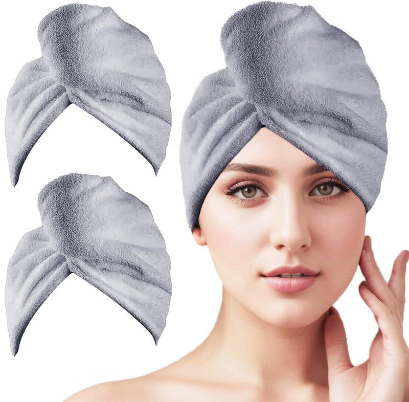 2 Pack Microfiber Hair Towel Wrap,Super Absorbent Twist Hair Turban Hair Wrap for Women Fast Drying Hair Drying Cap with Buttons,H HOME-MART Long & Thick Microfibre Hair Towel White