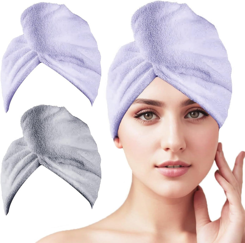 2 Pack Microfiber Hair Towel Wrap,Super Absorbent Twist Hair Turban Hair Wrap for Women Fast Drying Hair Drying Cap with Buttons,H HOME-MART Long & Thick Microfibre Hair Towel White