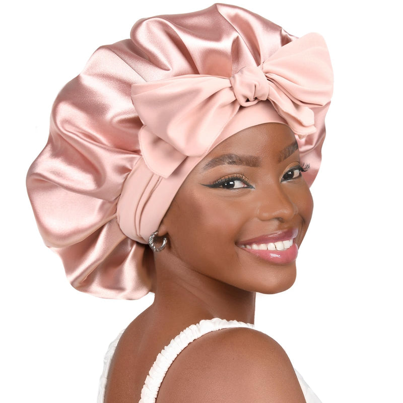 Satin Bonnet Sleep Bonnet Cap - Extra Large, Double Layer, Reversible, Adjustable Satin Cap(Large,Champagne)