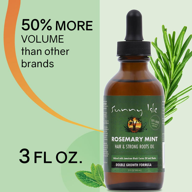 Sunny Isle Rosemary Mint Hair and Strong Roots Oil 3oz, Infused with Biotin & Jamaican Black Castor Oil to Strengthen Hair, Dry Scalp, Split Ends