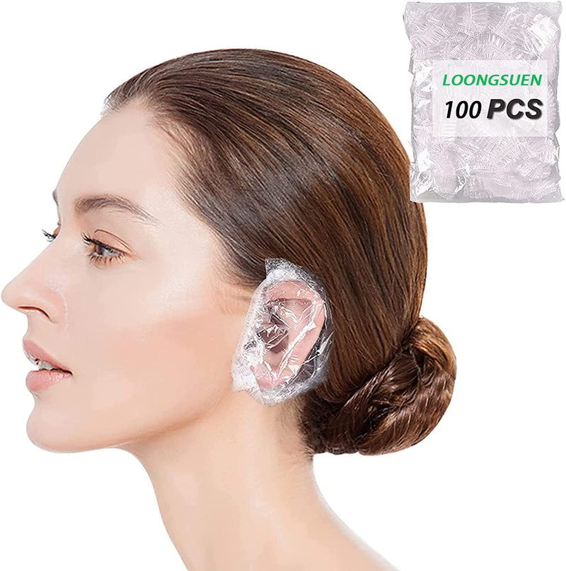 100 Pack Disposable Ear Covers For Shower, Waterproof Ear Shower Cap Elastic Ear Protector Caps for Hair Dye, Shower, Bathing