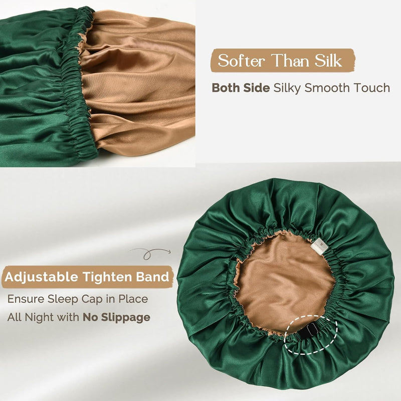 Satin Bonnet Sleep Bonnet Cap - Extra Large, Double Layer, Reversible, Adjustable Satin Cap(Large,Champagne)