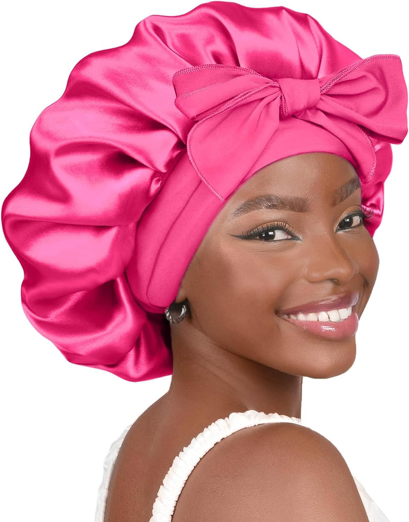 Satin Bonnet Sleep Bonnet Cap - Extra Large, Double Layer, Reversible, Adjustable Satin Cap(Large,Champagne)