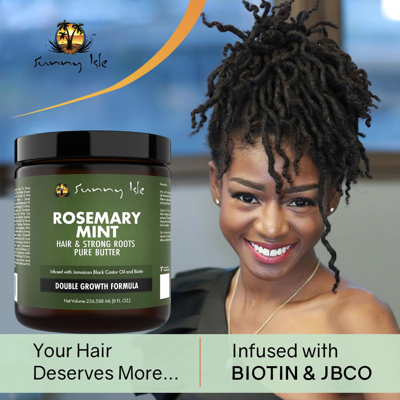 Sunny Isle Rosemary Mint Hair and Strong Roots Butter 4oz, Infused with Biotin & Jamaican Black Castor Oil to Strengthen and Nourish Hair, Dry Scalp, Split Ends