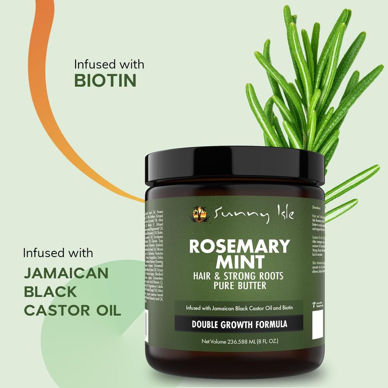 Sunny Isle Rosemary Mint Hair and Strong Roots Butter 4oz, Infused with Biotin & Jamaican Black Castor Oil to Strengthen and Nourish Hair, Dry Scalp, Split Ends