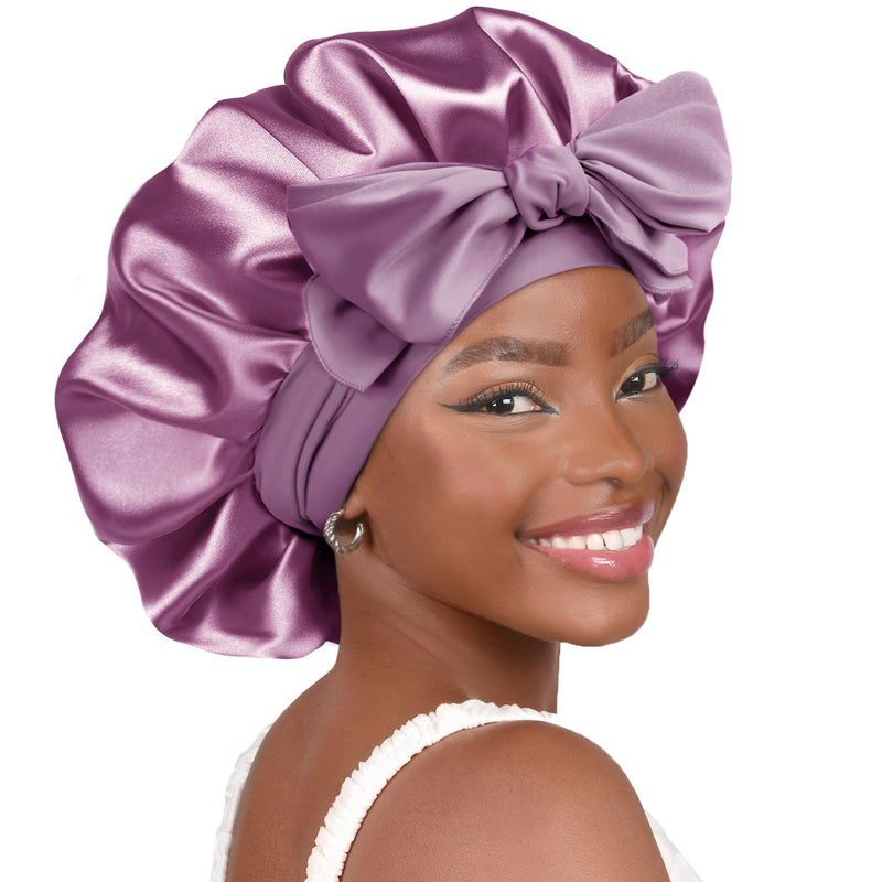 Satin Bonnet Sleep Bonnet Cap - Extra Large, Double Layer, Reversible, Adjustable Satin Cap(Large,Champagne)