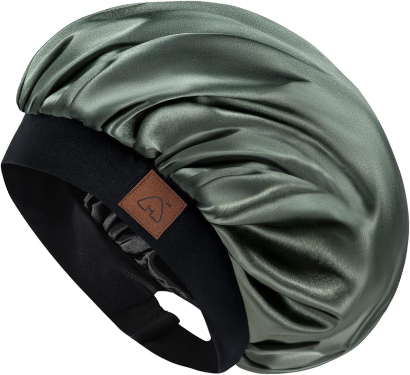 Hat Hut Satin Bonnet Silk Bonnet Sleep Cap for Women Hair Bonnet for Curly Hair Sleeping Adjustable Wide Band Double Layer