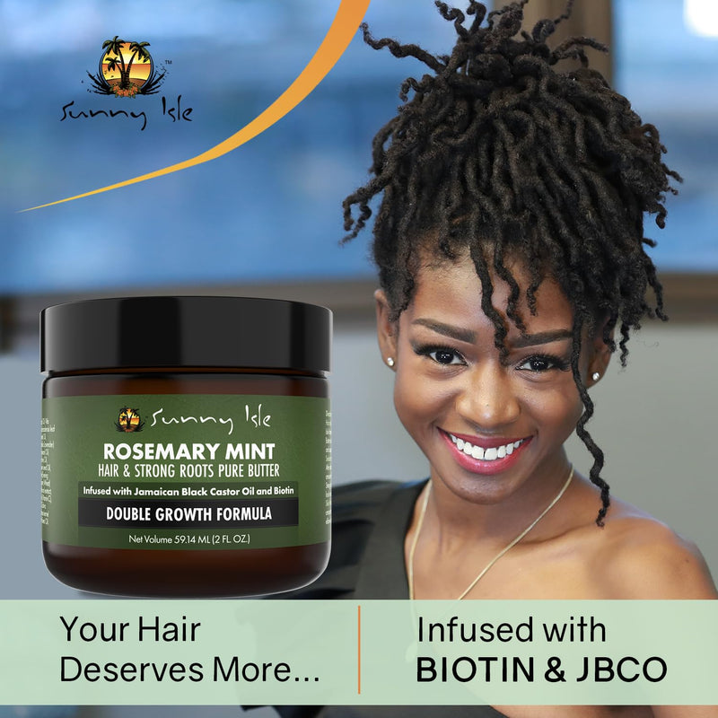 Sunny Isle Rosemary Mint Hair and Strong Roots Butter 4oz, Infused with Biotin & Jamaican Black Castor Oil to Strengthen and Nourish Hair, Dry Scalp, Split Ends