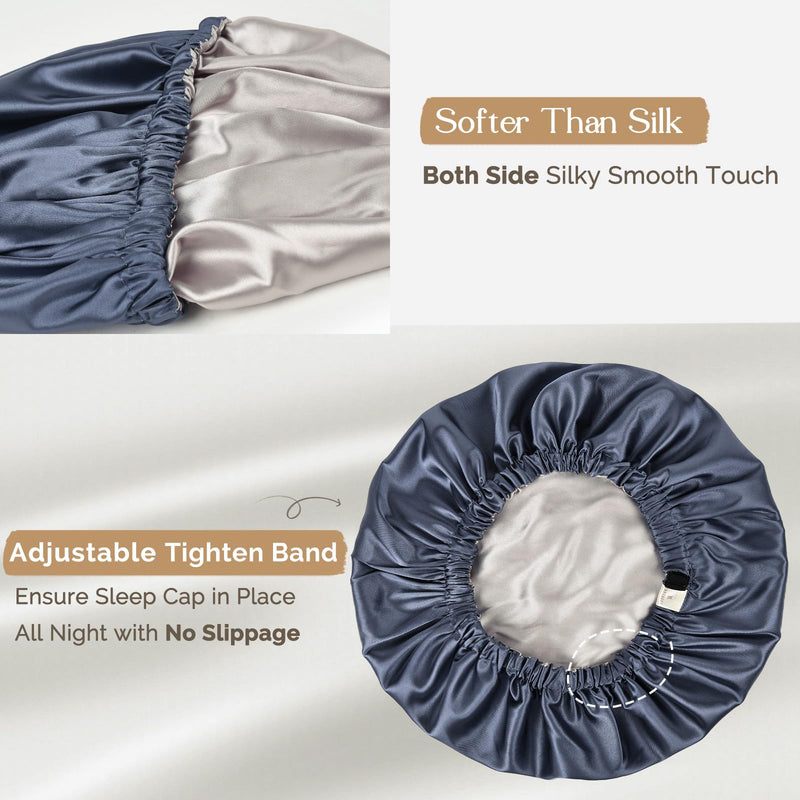 Satin Bonnet Sleep Bonnet Cap - Extra Large, Double Layer, Reversible, Adjustable Satin Cap(Large,Champagne)