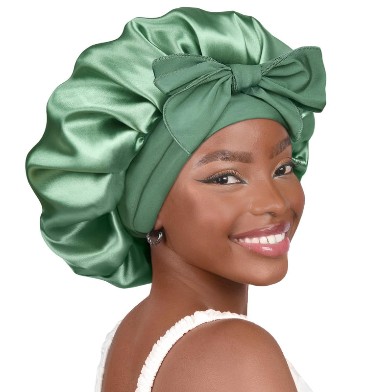 Satin Bonnet Sleep Bonnet Cap - Extra Large, Double Layer, Reversible, Adjustable Satin Cap(Large,Champagne)