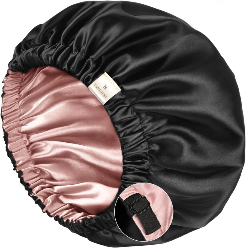 Satin Bonnet Sleep Bonnet Cap - Extra Large, Double Layer, Reversible, Adjustable Satin Cap(Large,Champagne)