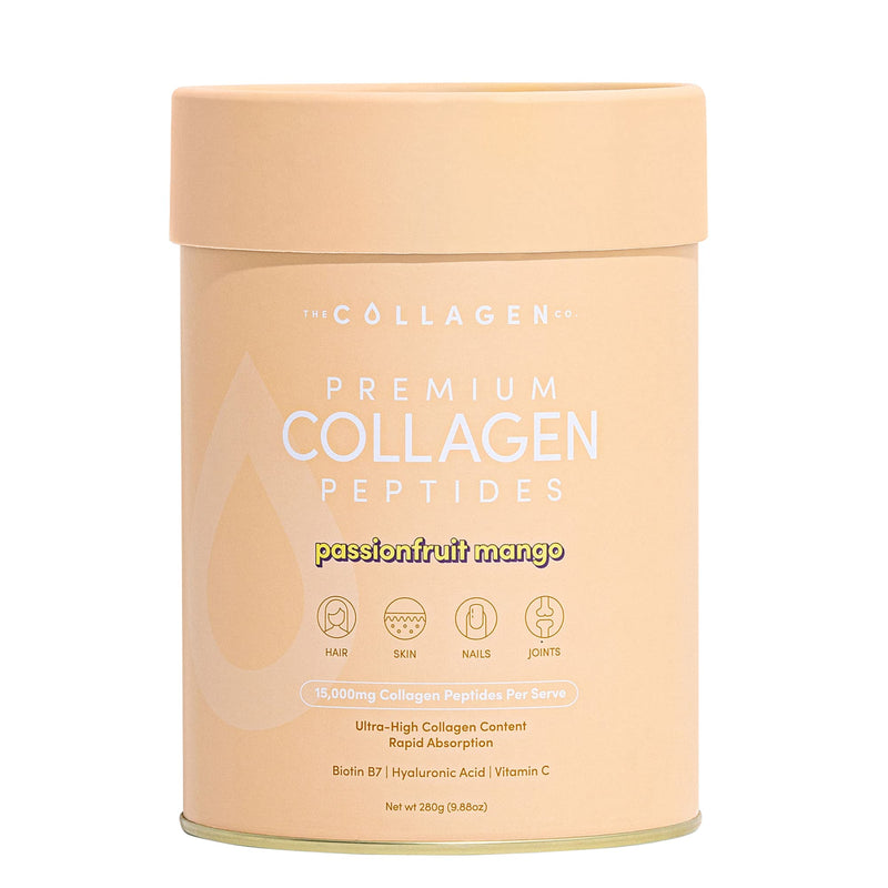 The Collagen Co. Premium Collagen Powder With Vitamin C And Biotin - Nurtures Healthy Hair, Glow Skin, Fortifies Joints, And Bones - Passionfruit Mango Collagen In A 14-Serve Loose Powder (280g)