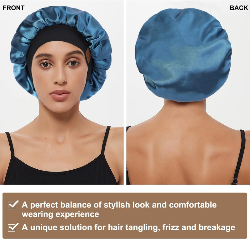 Hat Hut Satin Bonnet Silk Bonnet Sleep Cap for Women Hair Bonnet for Curly Hair Sleeping Adjustable Wide Band Double Layer