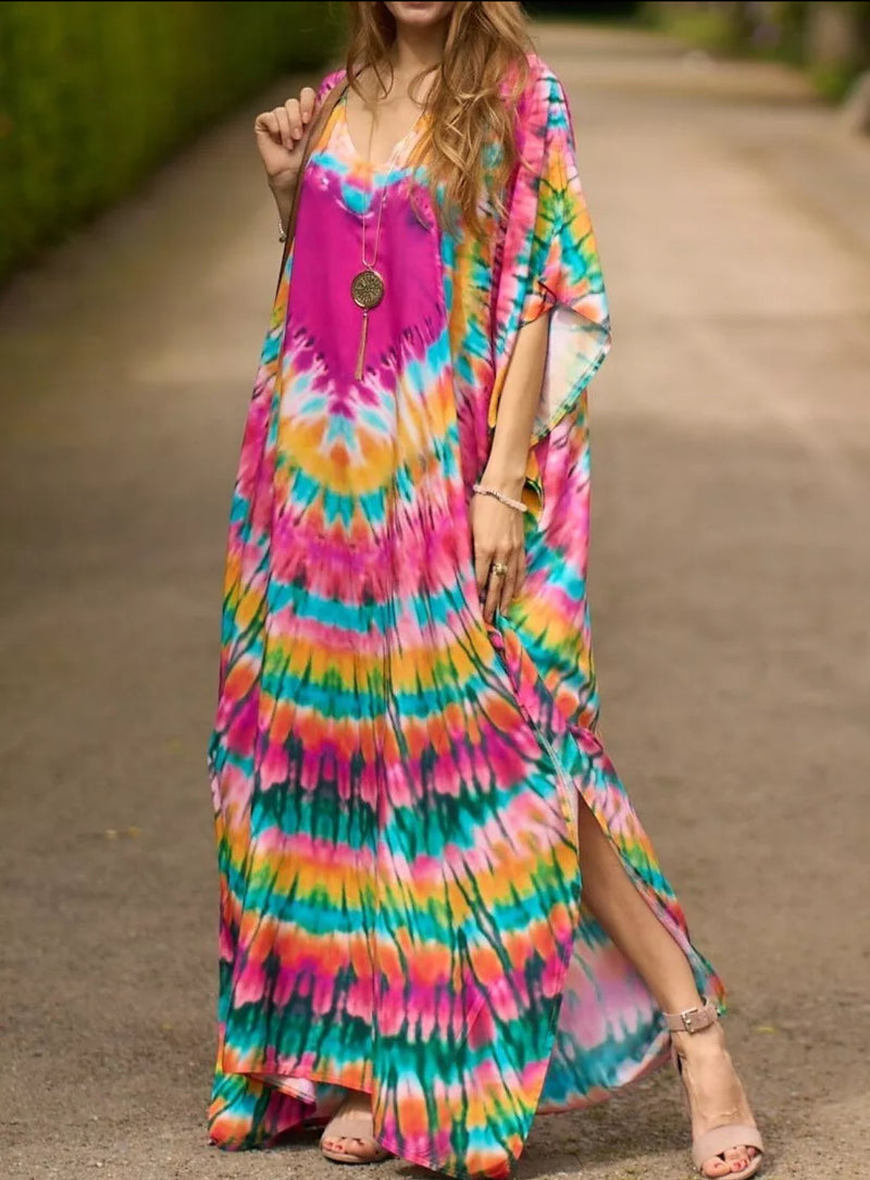 Cerise Boho Soft Cotton Oversize Kaftan Dress – Stylish & Comfortable Bohemian Fashion