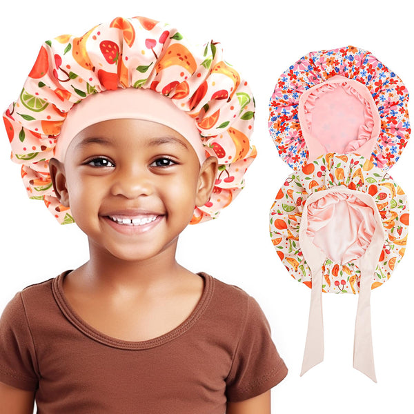 Lolalet 2 PCS Kids Bonnets for Girls, Silk Bonnet for Sleeping Reversible Satin Hat with Wide Elastic Band Night Sleep Caps for Teens Child Girls Curls Braids Natural Hair -Unicorn/Rainbow