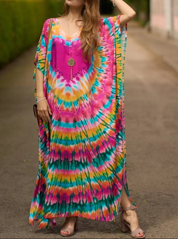 Cerise Boho Soft Cotton Oversize Kaftan Dress – Stylish & Comfortable Bohemian Fashion