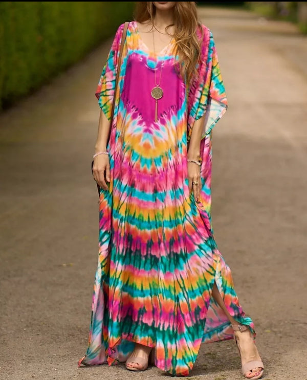 Cerise Boho Soft Cotton Oversize Kaftan Dress – Stylish & Comfortable Bohemian Fashion