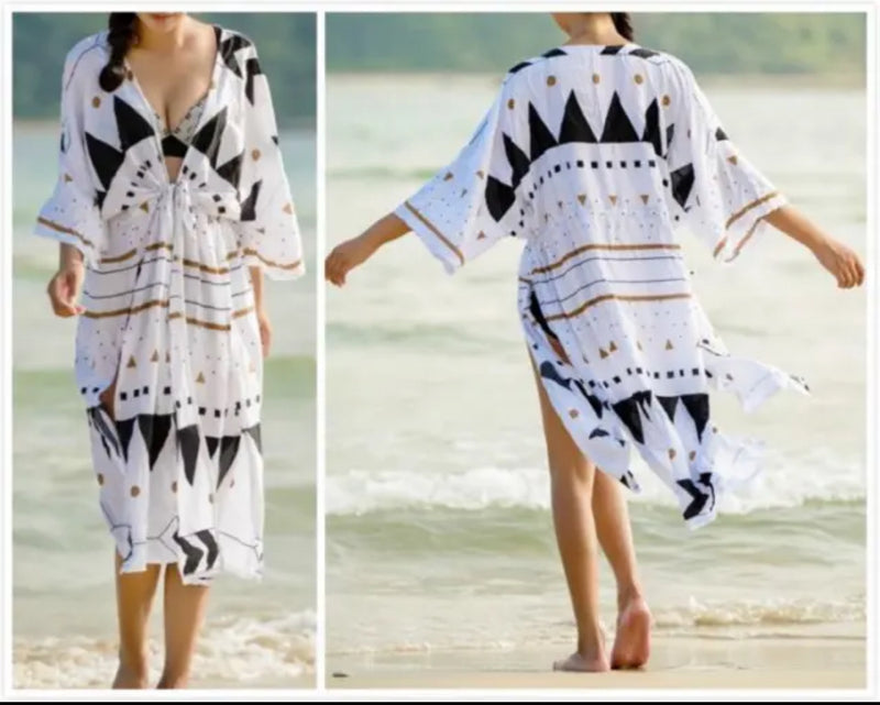 Summer Queen Oversize Cotton Kaftan - Long Open Top Bikini Cover-Up