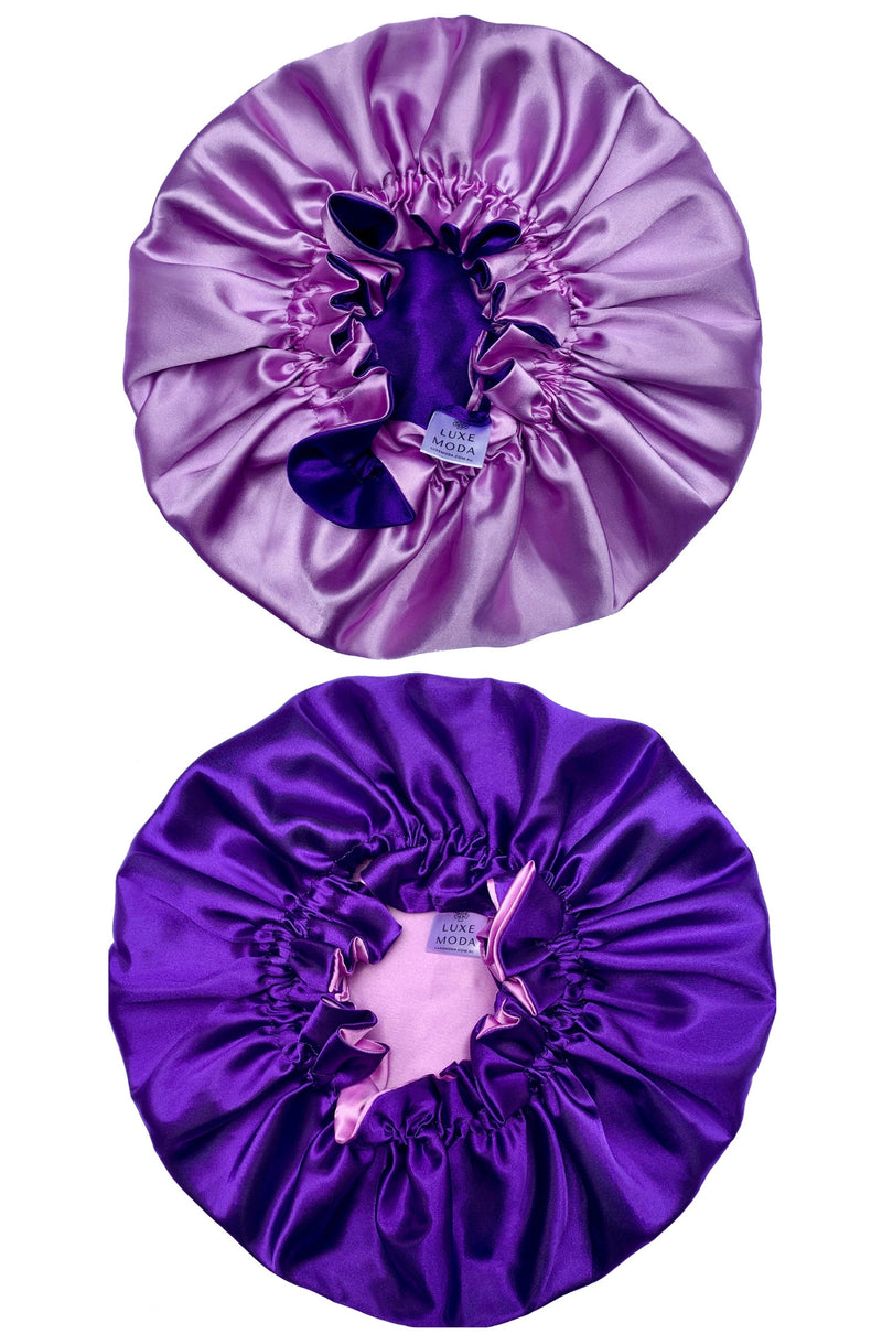 Vegan Silk Sleep Bonnet: Adjustable, Reversible & Double-Lined | Turban Sleep Cap for Curly Hair | Night Hair Care Hair Wrap