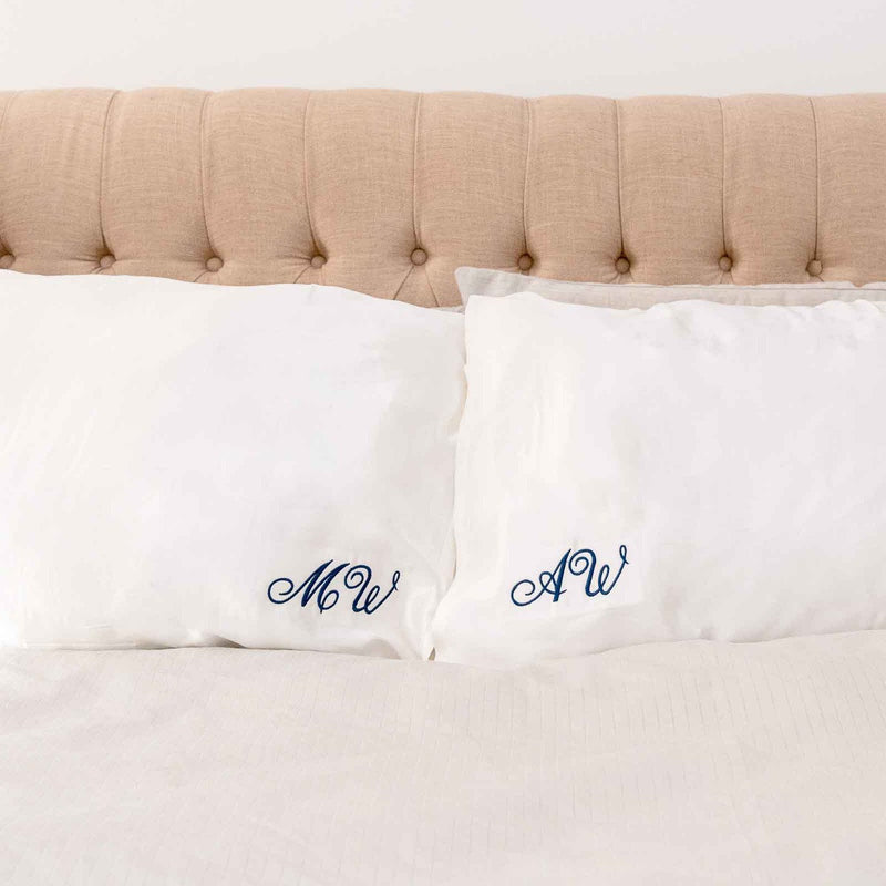 Initials Silk Pillowcases - Personalised Embroidered Mulberry Silk White Pillow Cases Gifts for Her Him Birthday Mothers Fathers Day