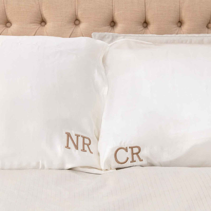 Initials Silk Pillowcases - Personalised Embroidered Mulberry Silk White Pillow Cases Gifts for Her Him Birthday Mothers Fathers Day