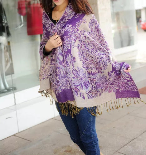 Flowery Jacquard Pashmina Scarf/Shawl - Large & Elegant