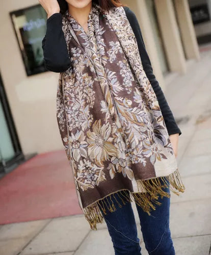 Flowery Jacquard Pashmina Scarf/Shawl - Large & Elegant