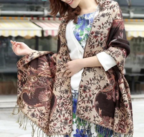 Flowery Jacquard Pashmina Scarf/Shawl - Large & Elegant