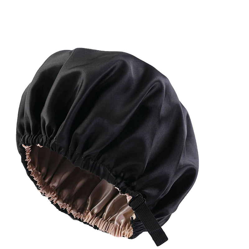 女式双层缎面帽子睡帽 - 可调节缎面帽子睡眠卷曲自然发